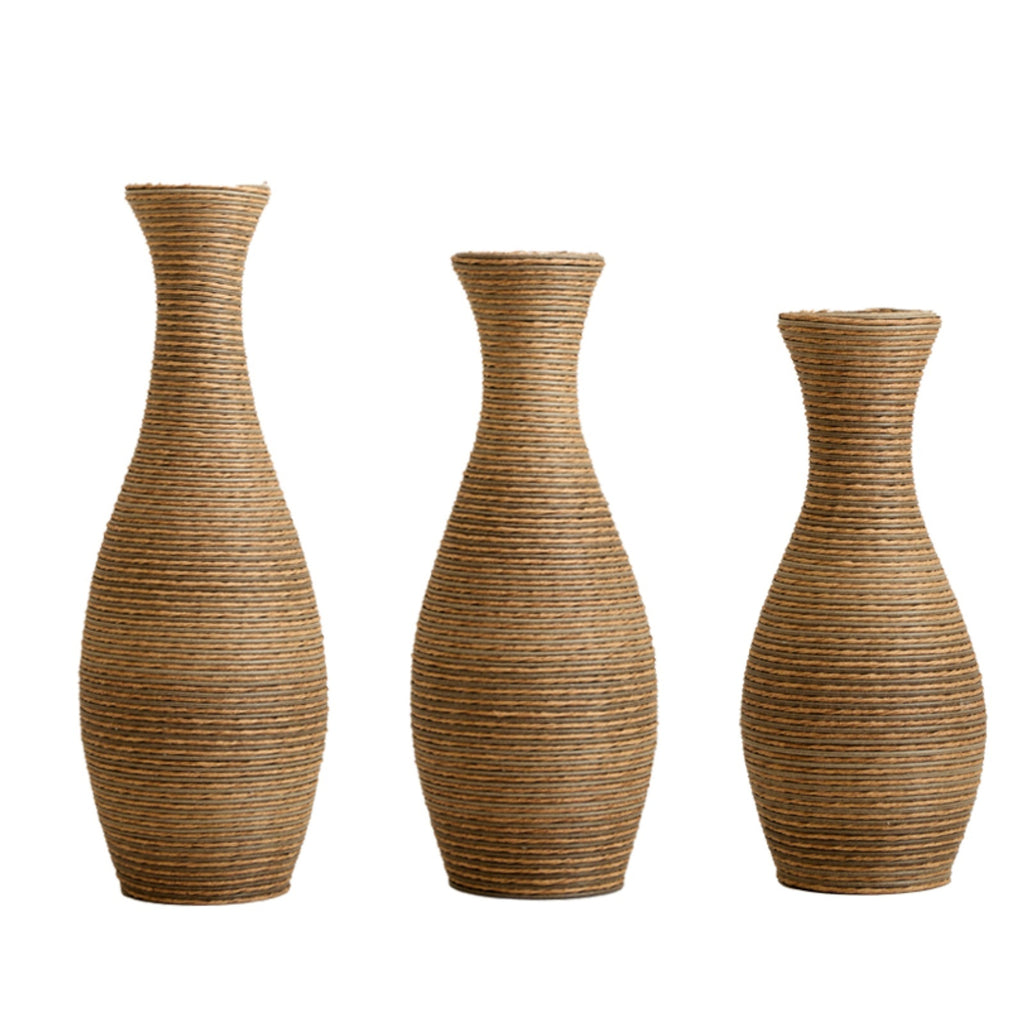 Woven Floor Vases — Set of 3, Beige