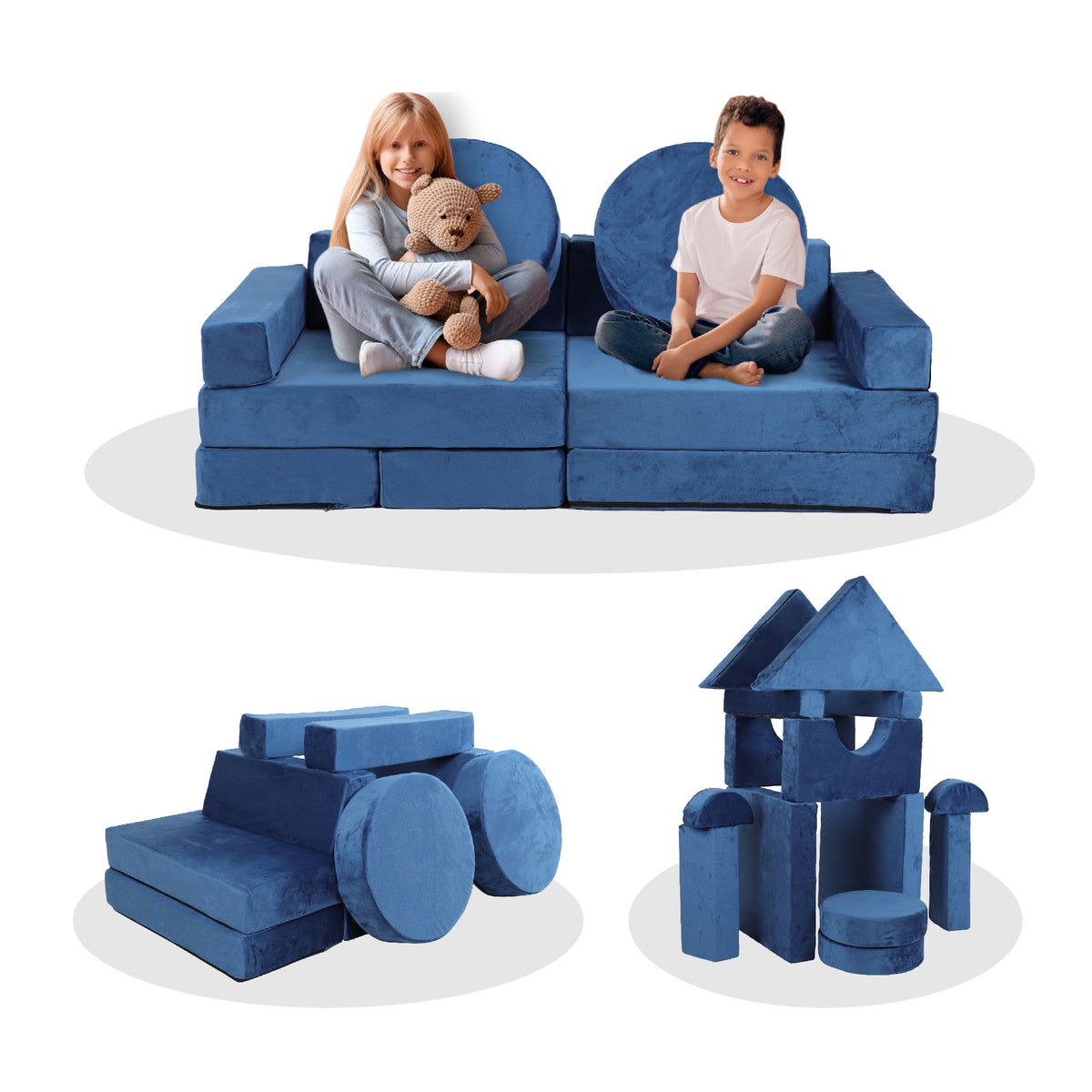 Kids Modular Play Couch — 14-Piece, Blue