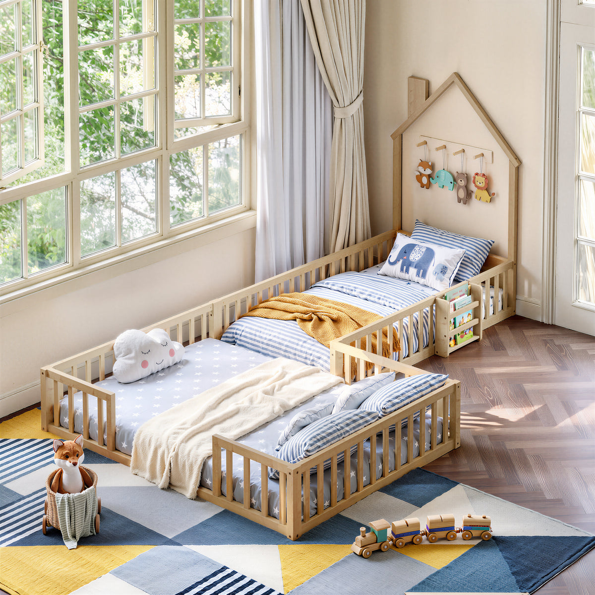 Kids Montessori House Floor Bed (Twin/Full) — Natural