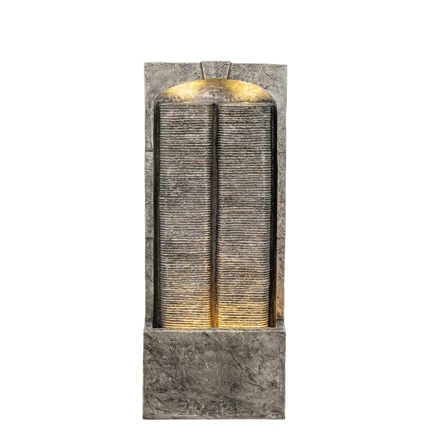 Modern Gray Outdoor Water Fountain with LED Lights, Resin, 39.4'