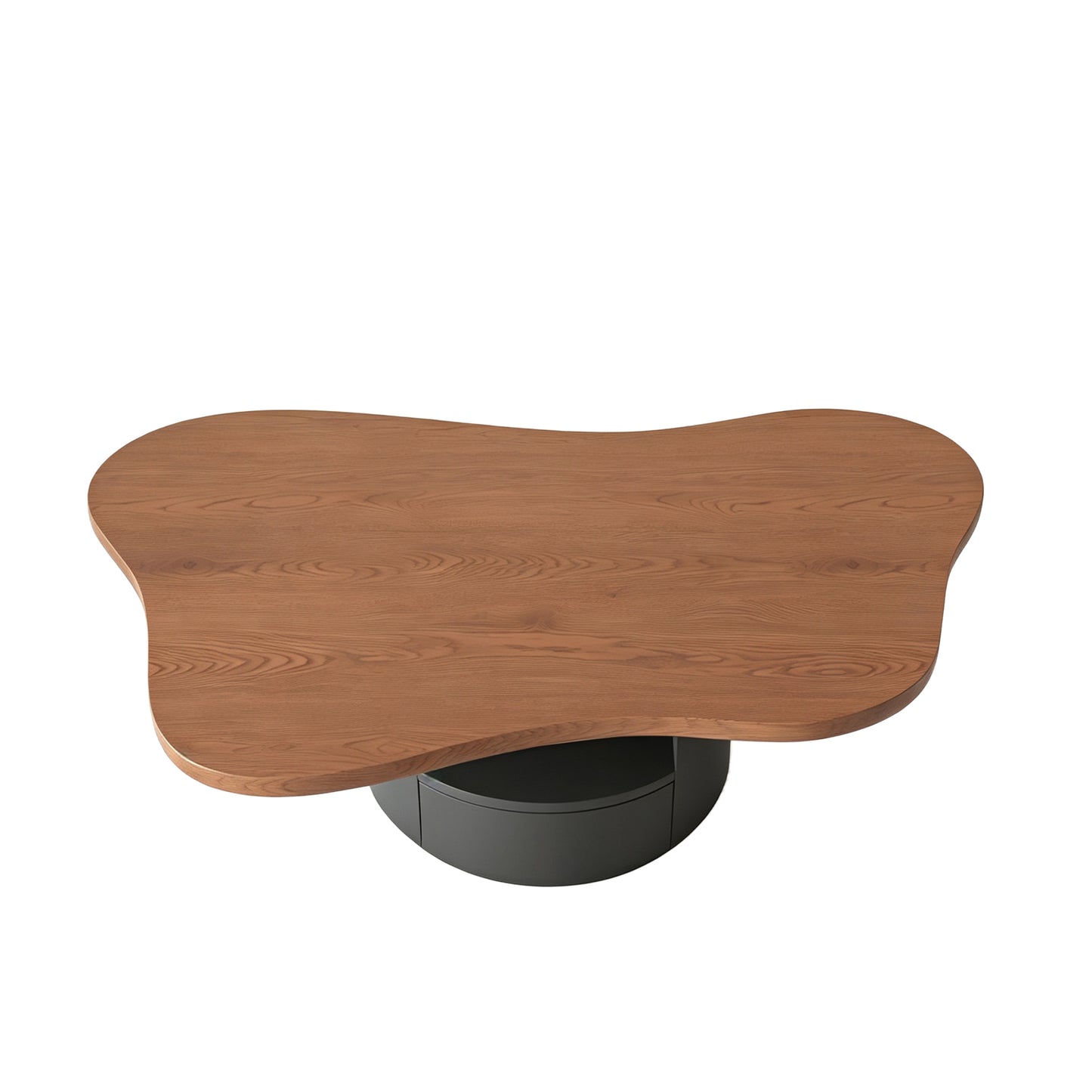 Mid-Century Cloud Coffee Table with 2 Drawers & Multi-Layer Storage, Walnut Grain Top & Black Painted Base, 47.24' L x 29.53' W x 15.75' H