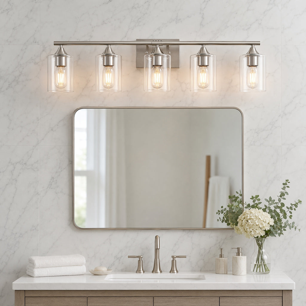 5-Light Vanity Light with Clear Glass — Brushed Nickel