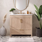 Fluted Freestanding Bathroom Vanity — 36", Oak