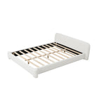 White Boucle Upholstered Queen Bed — Low-Profile