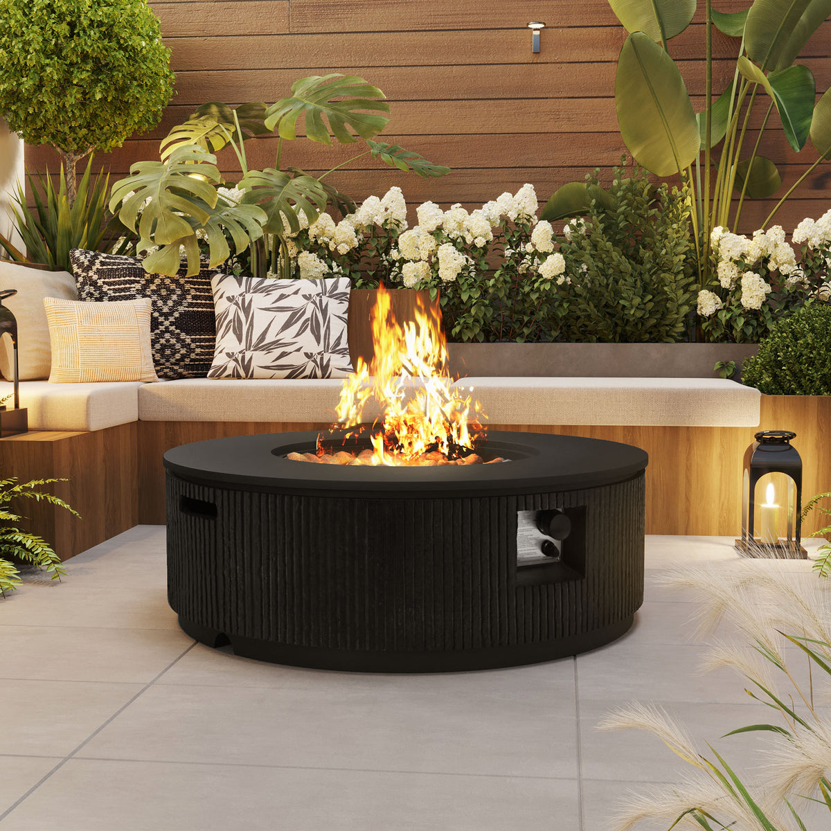 Fluted Round Fire Pit Table — 38", 50,000 BTU