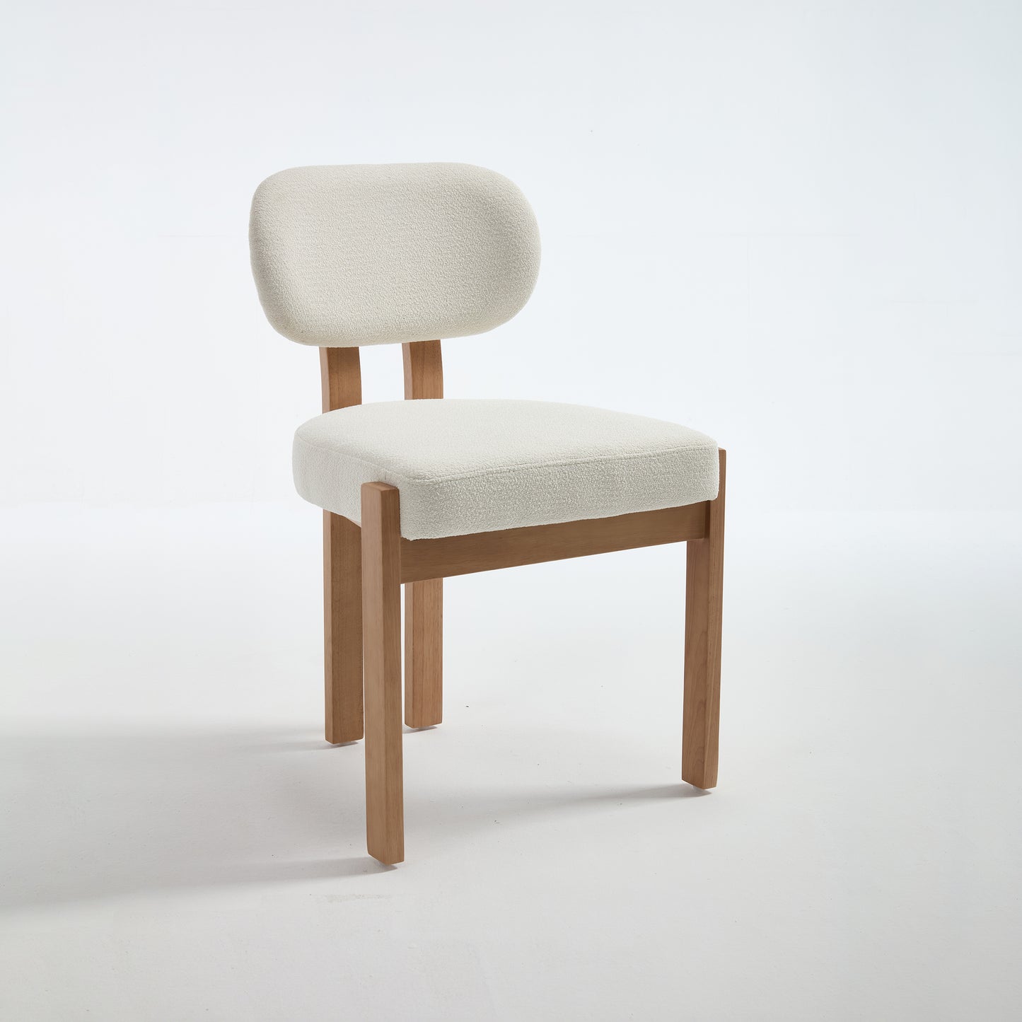 Modern Farmhouse Dining Chairs Set of 2 in Beige, Fabric Upholstered Wooden Kitchen Chairs with Ergonomic Backrest and Adjustable Feet, Rubber Wood Frame
