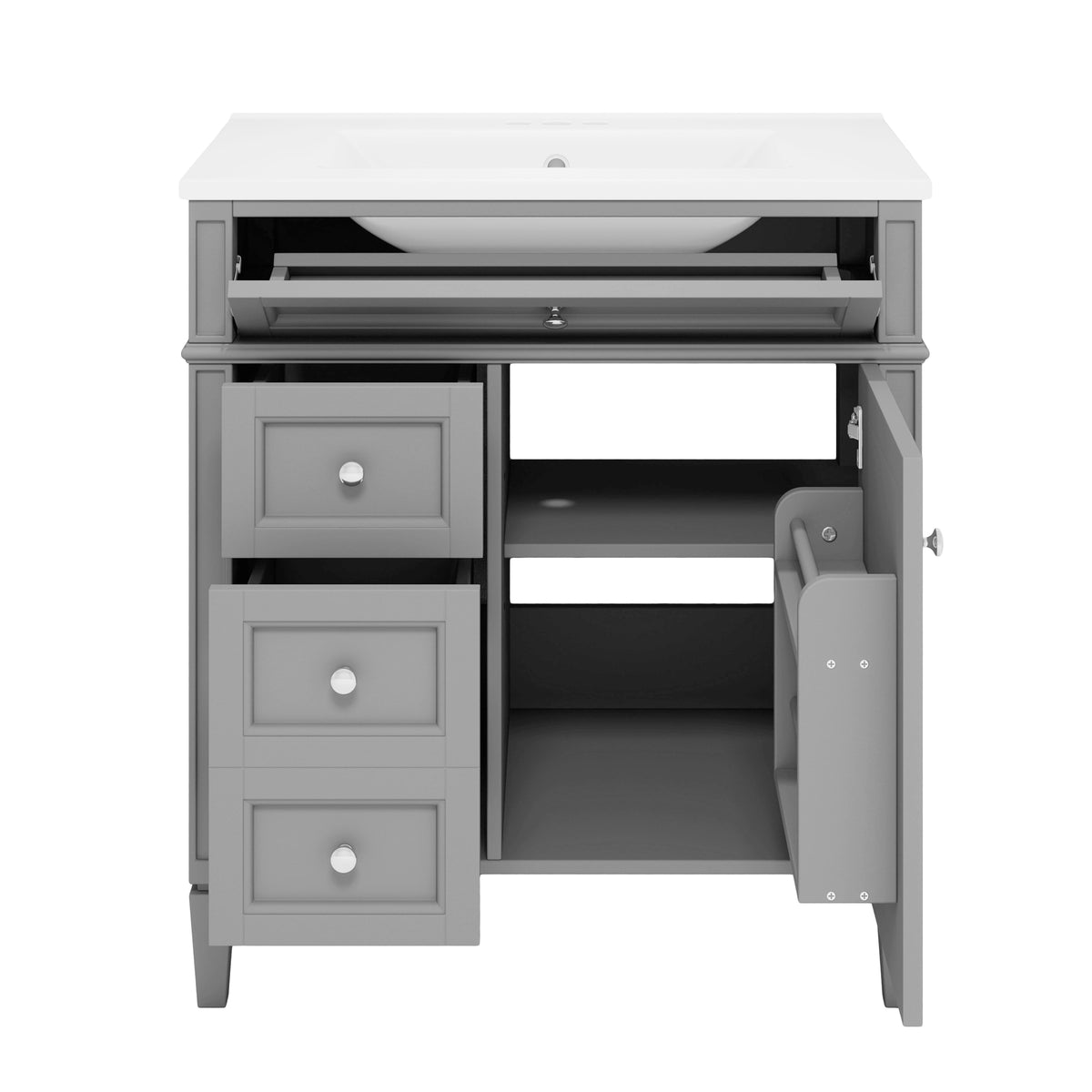 Modern Bathroom Vanity with Ceramic Sink — 30", Gray