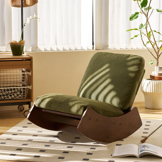 Fabric Glider Rocking Chair — Green, Solid Wood