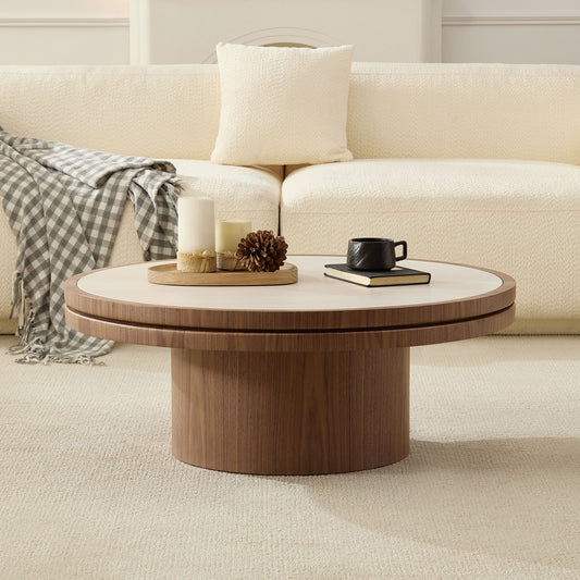 35.4" Sintered Stone Coffee Table – Walnut MDF Base