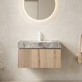 MURI Floating Bathroom Vanity with Stone Top — 30", White Oak