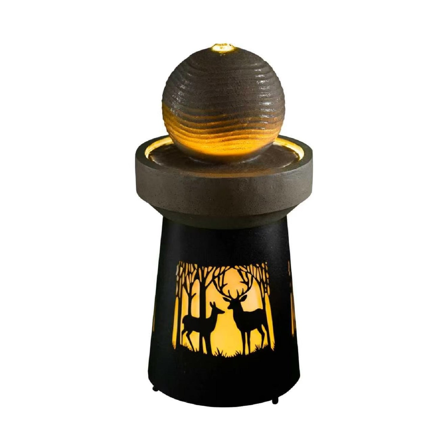 Modern Outdoor Garden Lantern with Warm LED Light Deer Silhouette Decorative Landscape Light for Patio Yard Lawn in White+Gray Resin
