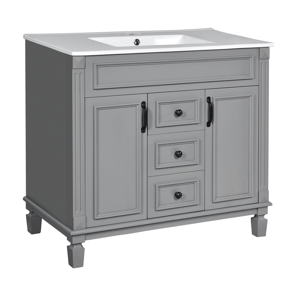 Modern Bathroom Vanity with Ceramic Sink — 36", Gray