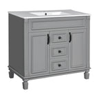 Modern Bathroom Vanity with Ceramic Sink — 36", Gray