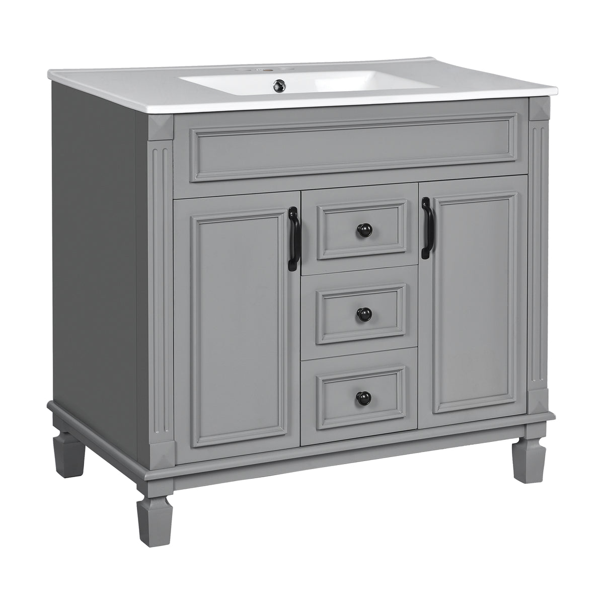 Modern Bathroom Vanity with Ceramic Sink — 36", Gray