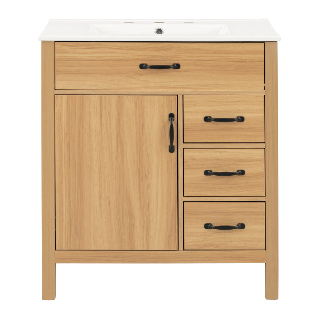 Modern Bathroom Vanity with Wood Legs — 30", Wood