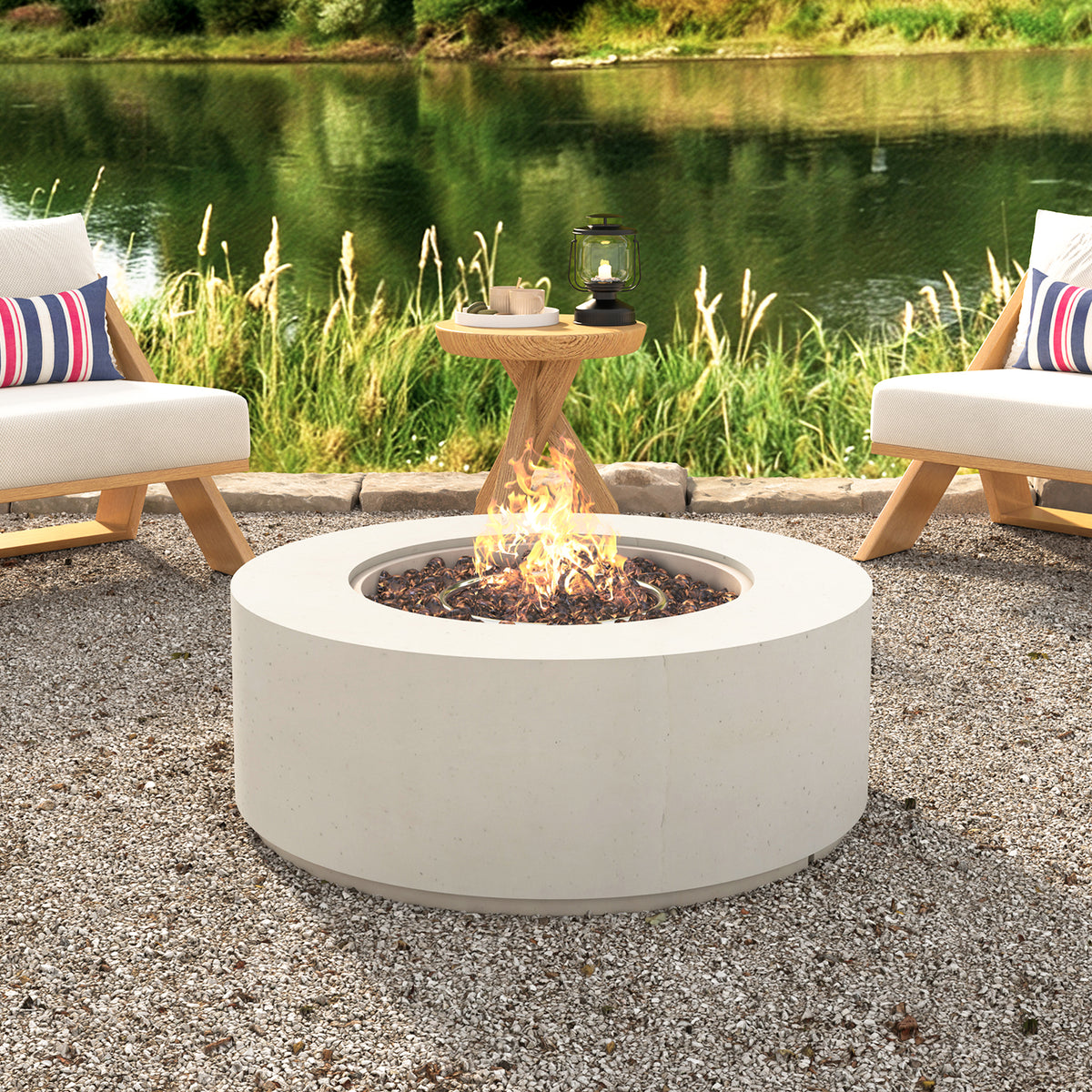 Round Faux Stone Fire Pit Table — 38", 50,000 BTU