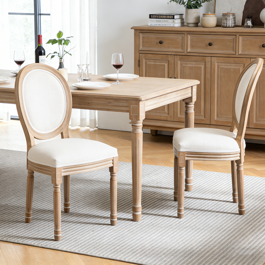 Farmhouse Dining Chairs – Cushioned Linen Seat (Set of 2)