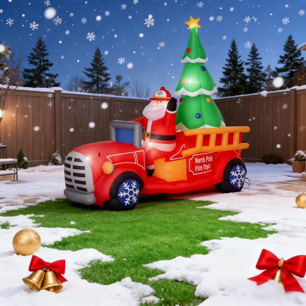 Inflatable Santa Truck with Lit Tree