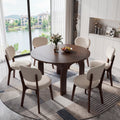 Extendable Dining Set — 7-Piece, Walnut & Beige
