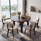 Extendable Dining Set — 7-Piece, Walnut & Beige