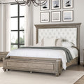 Storage Bench Bed — King, Aged Oak & Beige