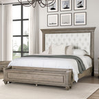 Storage Bench Bed — King, Aged Oak & Beige