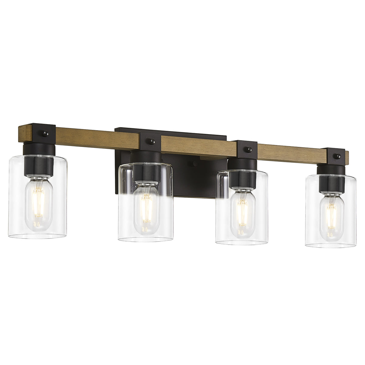 Farmhouse 4-Light Vanity Light — 27", Black & Antique Wood
