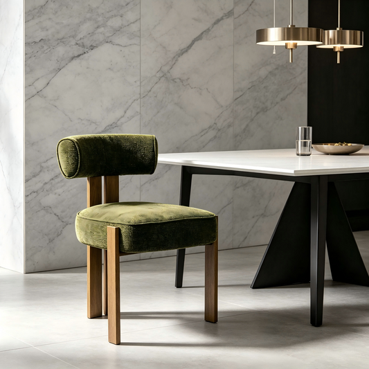 Modern Curved Backrest Fabric Dining Chair – Metal Frame