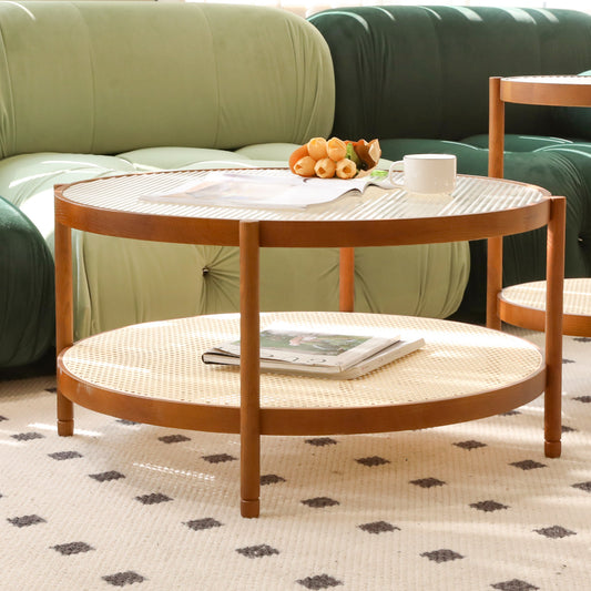 Nesting Round Coffee Table Set — Glass & Wood