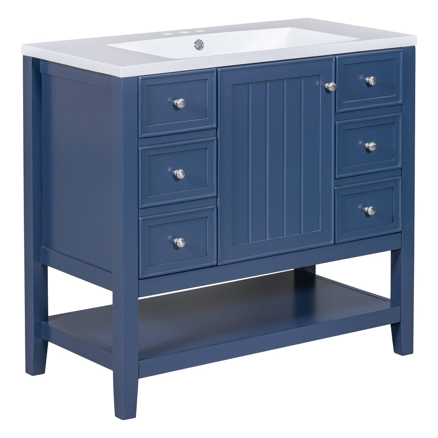 Modern Blue Bathroom Vanity with Sink, Solid Wood and MDF Board, 36' with One Cabinet and Three Drawers