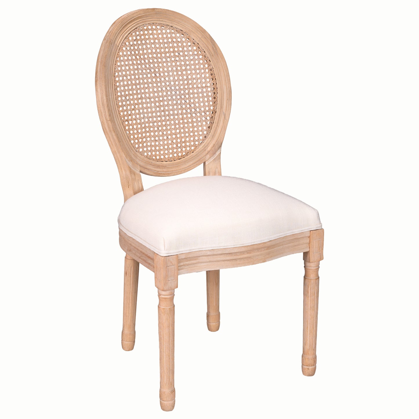French Country Round Back Dining Chairs – Beige Linen (Set of 2)