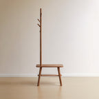 Solid Wood Entryway Bench with Coat Rack — Natural