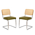 Breuer Dining Chairs — Rattan & Velvet, Olive, Set of 2