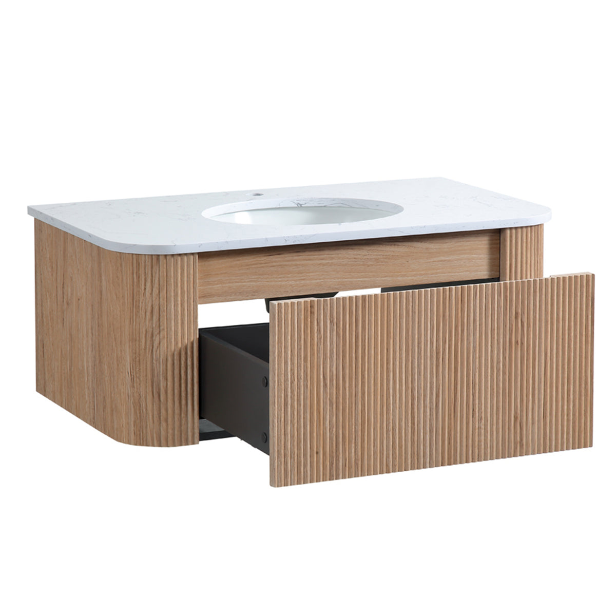Wall-Mounted Bathroom Vanity — 36", Natural Wood & Faux Marble