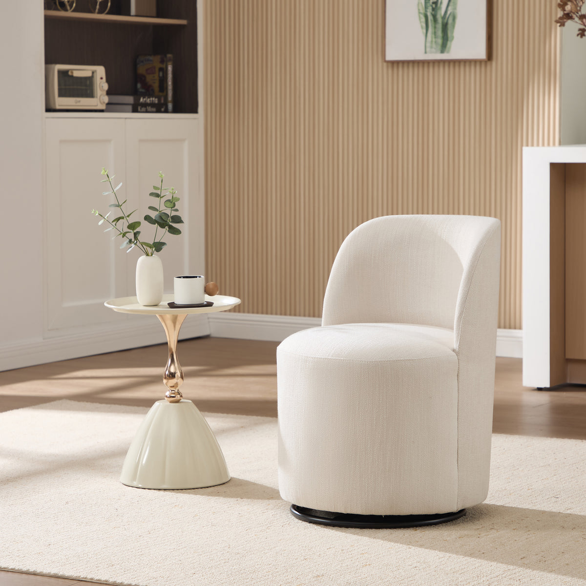 Linen Swivel Barrel Chair — Beige