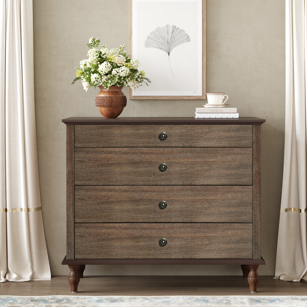 Antique Four-Drawer Chest — Deep Brown