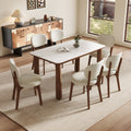 Sintered Stone Dining Set — 7-Piece, White & Walnut
