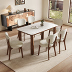 Sintered Stone Dining Set — 7-Piece, White & Walnut