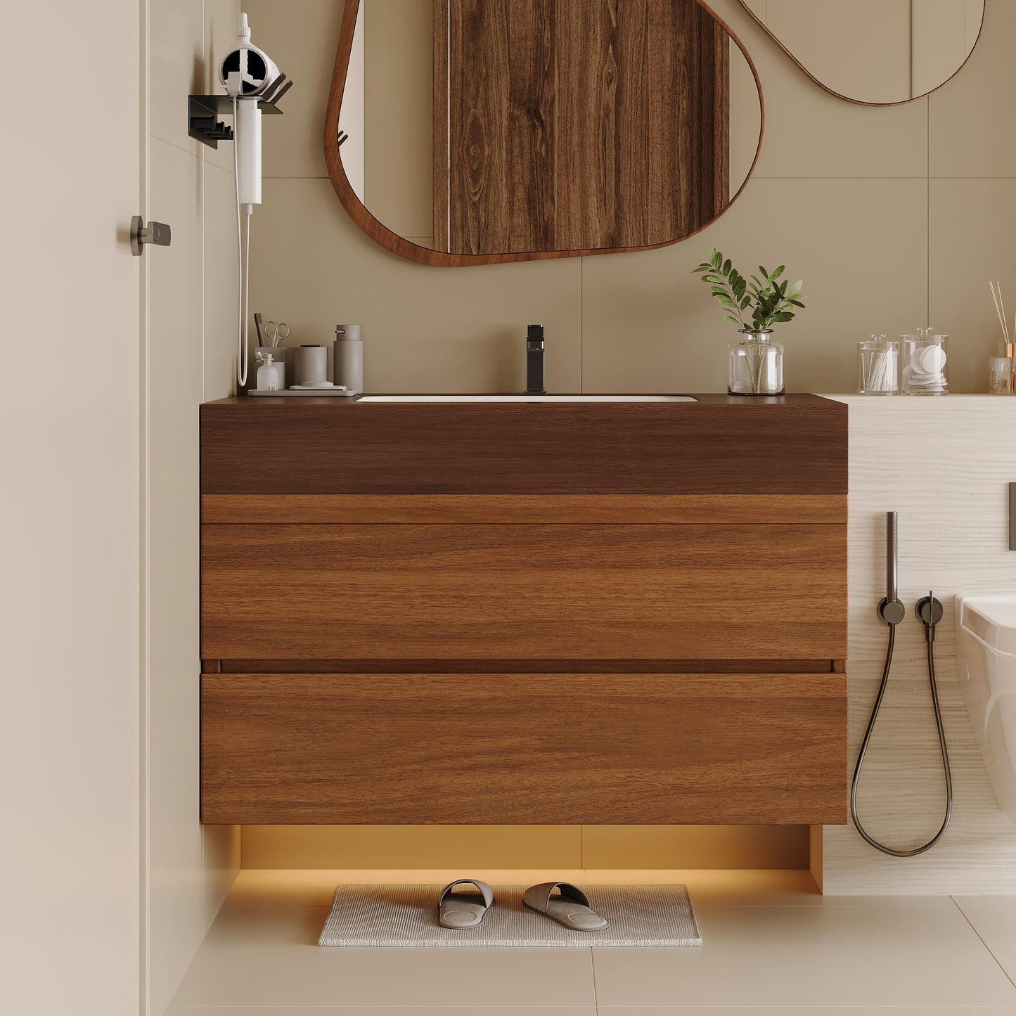 29.9' Modern Floating Bathroom Vanity with Faux Marble Top and Ceramic Undermount Sink, Wall-Mounted for Small Bathrooms and Apartments