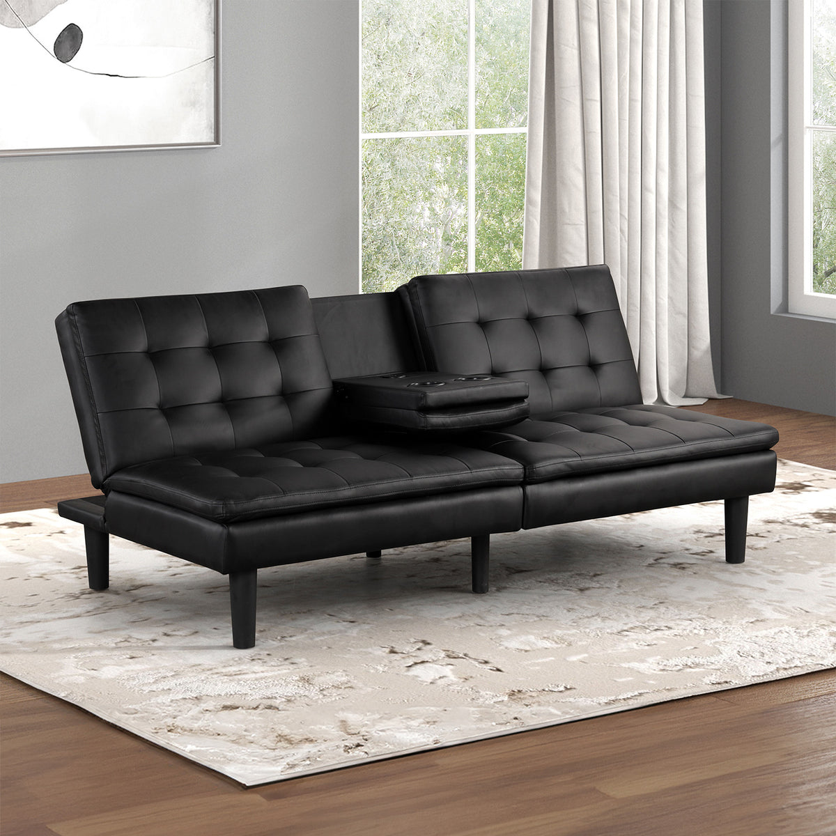 Tufted Futon Sofa Bed — Black