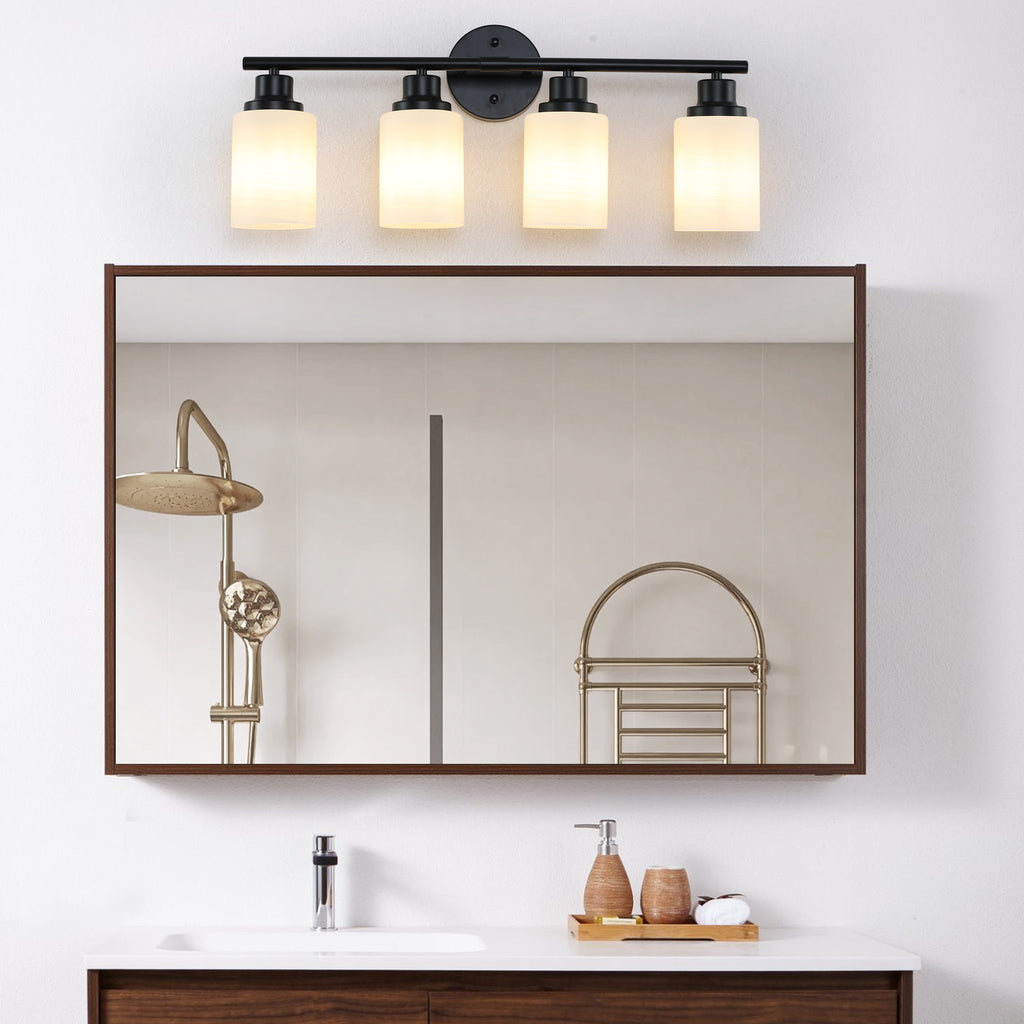 Modern 4-Light Vanity Light with Frosted Glass — 24", Black
