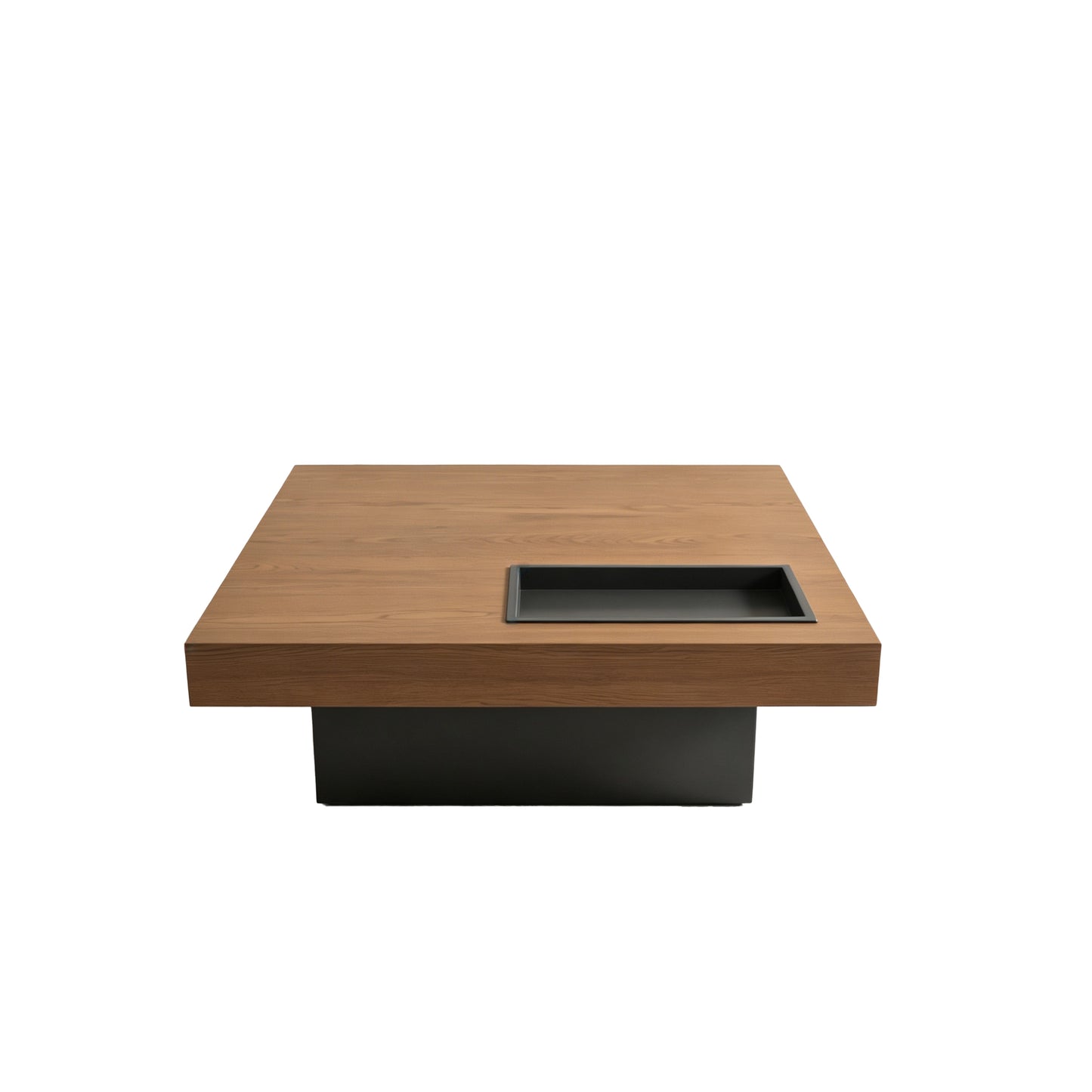 Modern Minimalist Square Floating Coffee Table in Dark Walnut with Black Carbon Steel Legs, 35.43 Inch Engineered Wood Cocktail Table for Living Room or Home Office