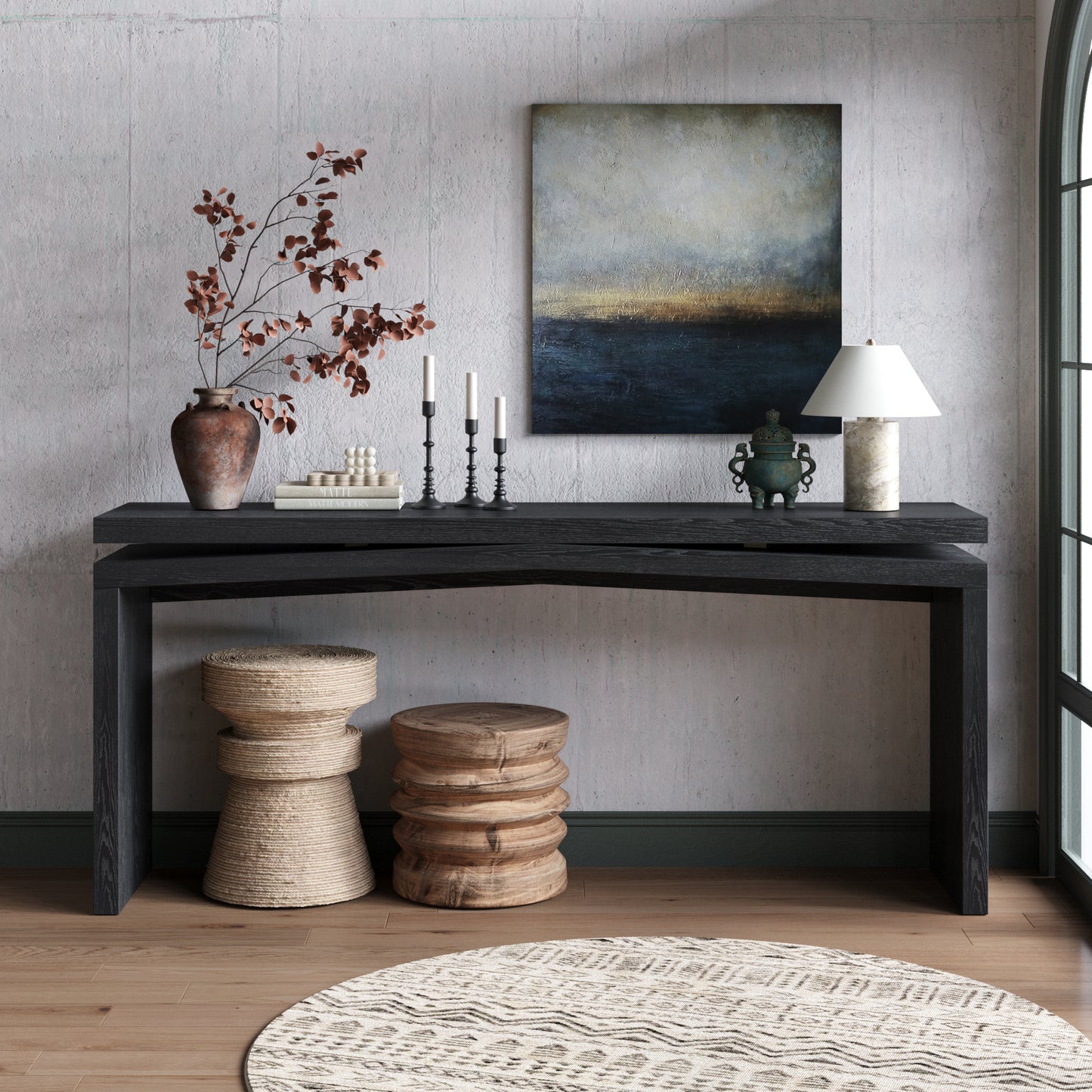 65" Rustic Solid Wood Console Table – Black
