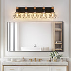 Geometric 5-Light Cage Vanity Light — 31", Black & Wood
