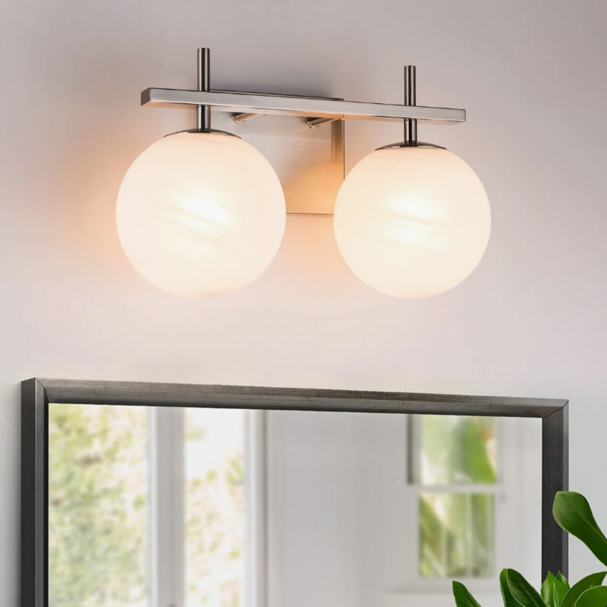Marble Globe 2-Light Vanity Light — Nickel