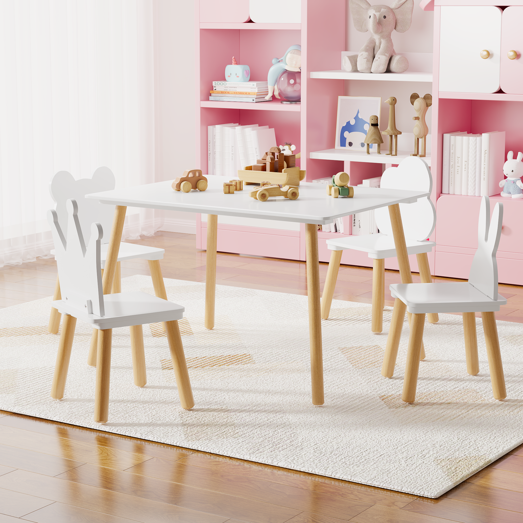 Kids Table & 4 Chairs — 5-Piece, White