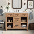 Open-Shelf Bathroom Vanity — 36", Natural Wood