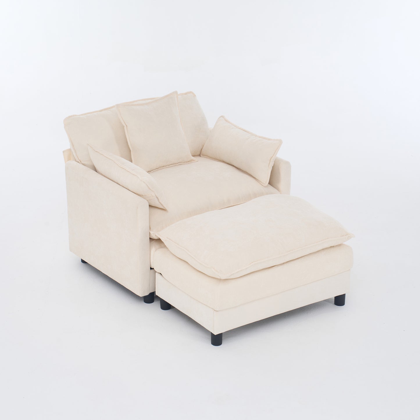 Modern Accent Chair with Ottoman in Beige Chenille, Living Room Club Chair Upholstered Armchair for Bedroom Reading Chair, 39.4'