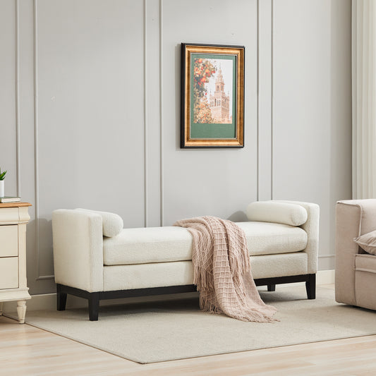 66" Ivory Boucle End-of-Bed Bench & Daybed with Arms