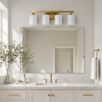 Modern 4-Light Vanity Light with Frosted Glass — Brushed Gold